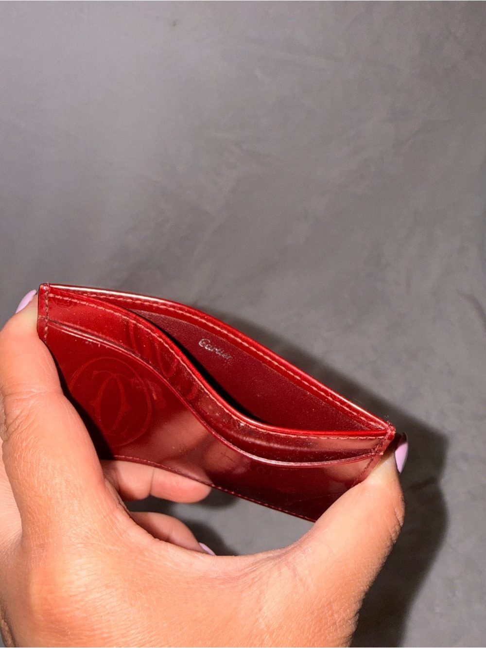 Cartier "Happy Birthday" Card Holder in Burgundy/red Patent Leather - Picture 10 of 13